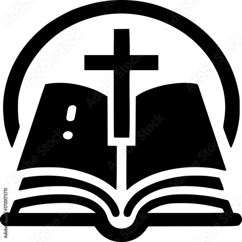 Symbol of Faith: An evocative depiction of a cross superimposed upon an open book, symbolizing the unwavering commitment to faith, spirituality and the power of religious study.