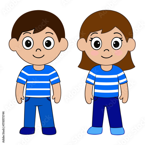 Adorable Cartoon Boy and Girl Siblings Illustration