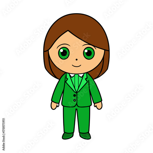Cartoon Illustration of a Businesswoman in a Green Suit - Representing Professionalism