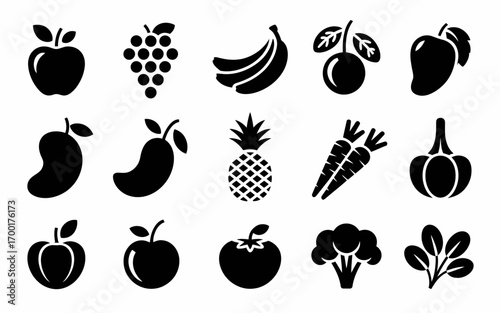 Vector art of collection of fruit and vegetable icons for design