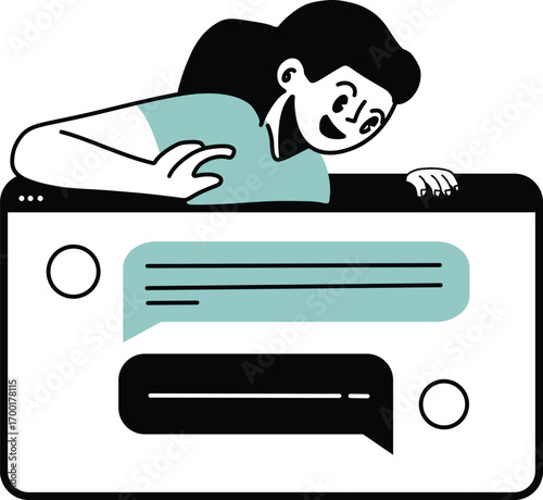 Woman Chatting Online Through Messaging App Illustration