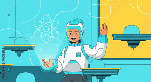 Futuristic scientist in a lab with advanced technology ready for scientific exploration and