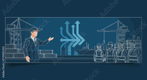 Strategic global import export business outline showcasing development and growth with shipping