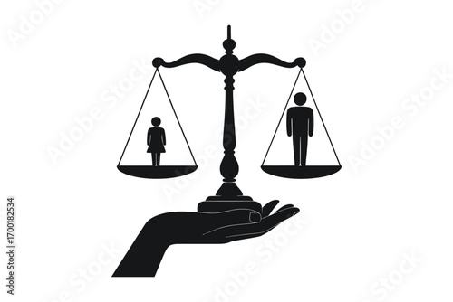Scales of justice held by a hand representing equality