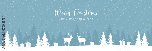 christmas winter border with deer in forest vector illustration