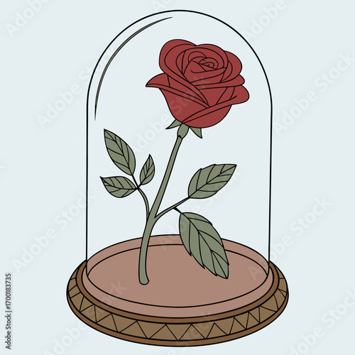 Enchanted rose under glass dome, romantic gift, fairytale love symbol, beauty and the beast