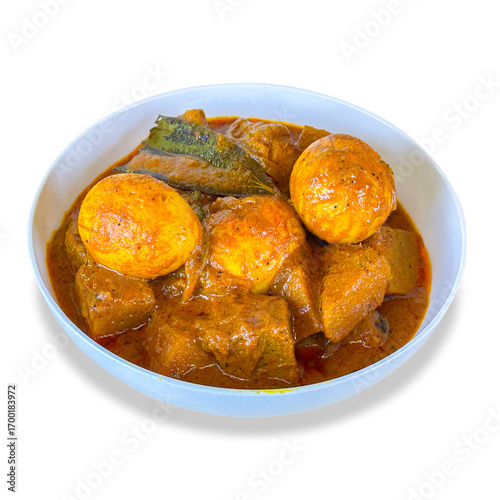 Egg and yam recipe on transparent background and drop shadow.