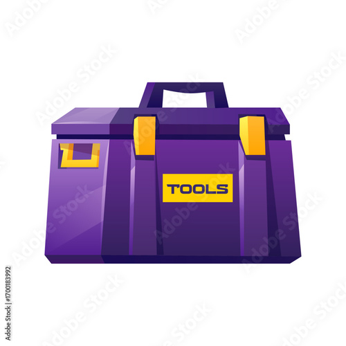 Cartoon image of a purple toolbox with the word 'TOOLS' labeled on the front