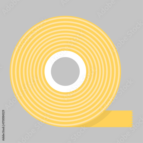 Illustration of a yellow double-sided mounting foam tape roll on a simple grey background