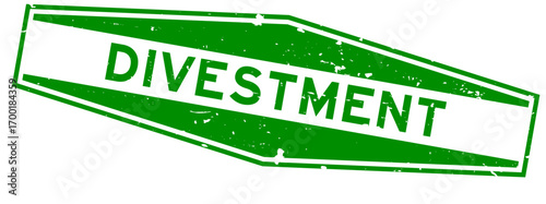 Grunge green divestment word hexagon rubber seal stamp on white background