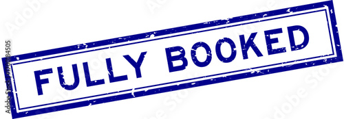 Grunge blue fully booked word square rubber seal stamp on white bacckground