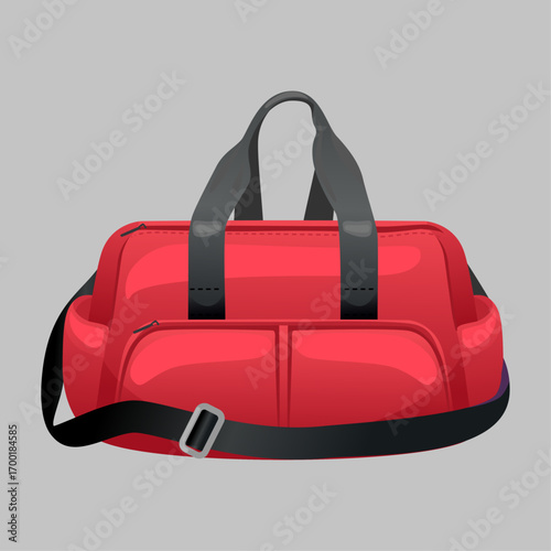 Red Travel Duffel Bag with Black Straps and Shoulder Strap