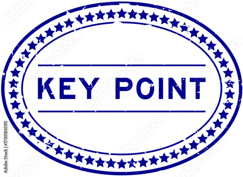 Grunge blue key point word oval rubber seal stamp on white background