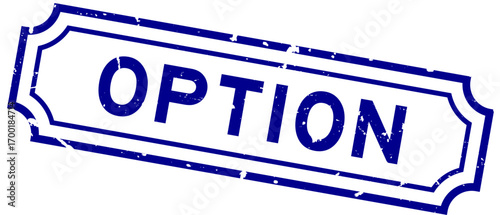 Grunge blue option word rubber seal stamp on white background