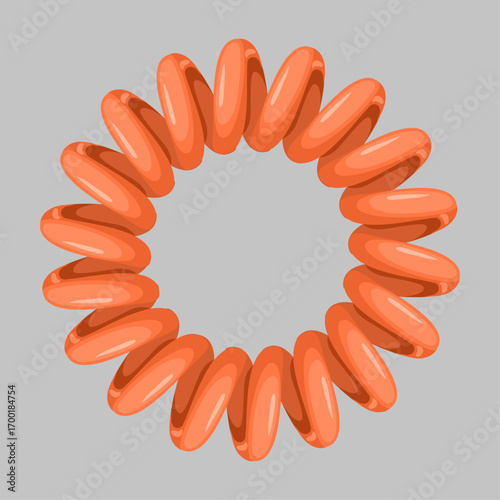 Vector illustration of a bright orange spiral coil hair tie accessory