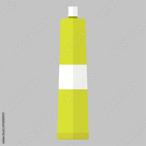 Flat vector graphic of a lime green tube with a blank label for product mockup design