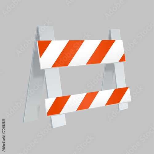 Isolated A-frame traffic barrier with warning stripes for under construction zones