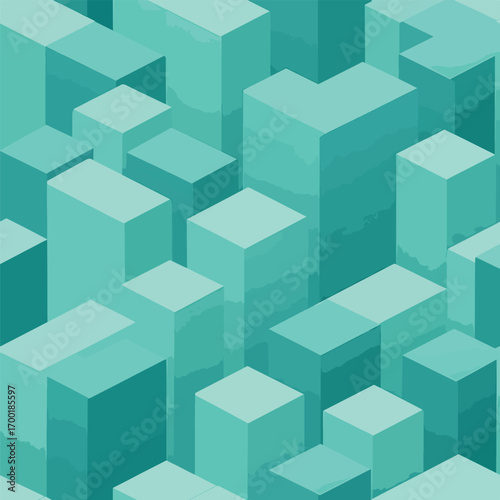 Isometric teal cubes create a calming abstract geometric pattern design, patern seamless, royalty stock.