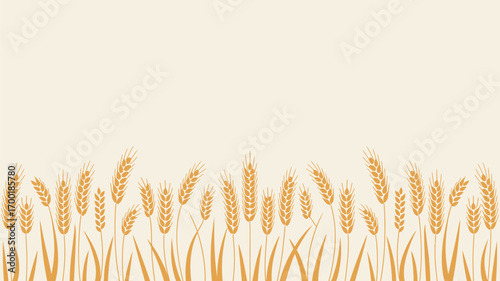 A field of wheat with a cream colored background and wheat stalks at the bottom of the image
