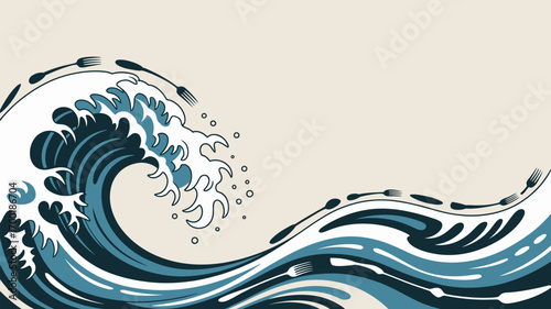 Stylized wave illustration with forks spoons and knives forming the crests and troughs of the water
