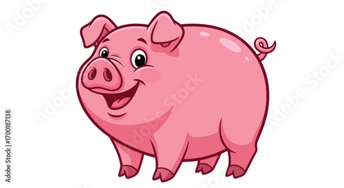 Vector illustration of cute cartoon pink pig smiling and looking forward