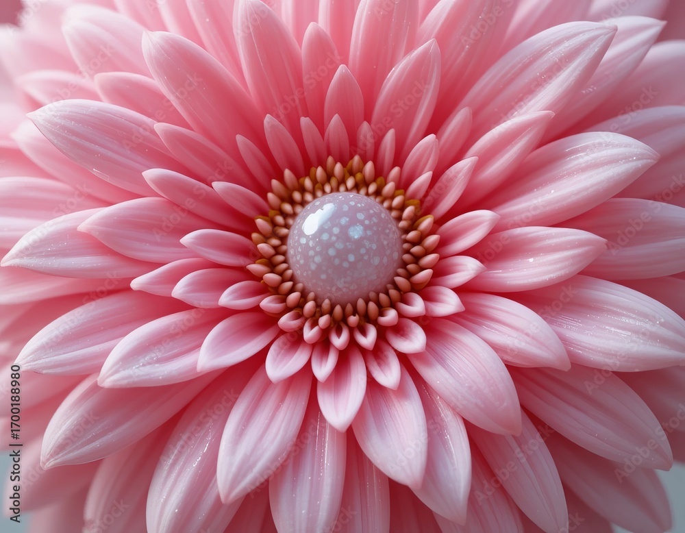 Fototapeta premium Delicate pink gerbera daisy with dew drops, a symbol of beauty and freshness.