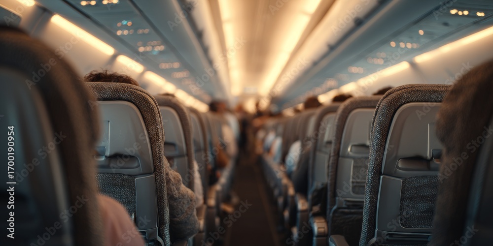 Obraz premium Passengers sitting in airplane seats during flight