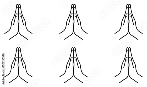 Folded prayer hands vector set, outline symbols of faith, hope, worship, spirituality, religion and devotion, minimal religion graphics