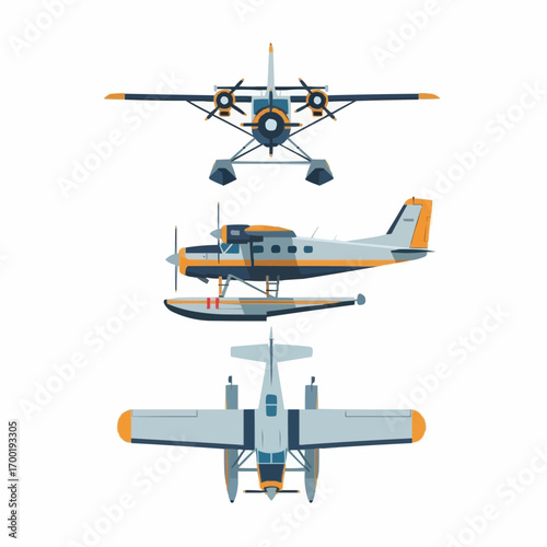 Seaplane Illustrations Set Isolated on White Background Aircraft Vector Design