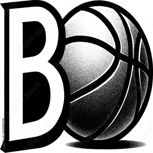 Basketball ball graphic art: A dynamic graphic illustration featuring a basketball ball, integrated with the letter B, embodying energy and the spirit of the game.