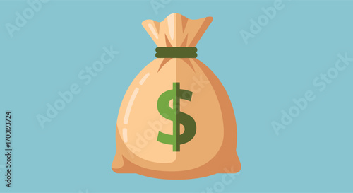 Simple flat illustration of a money bag with dollar sign.