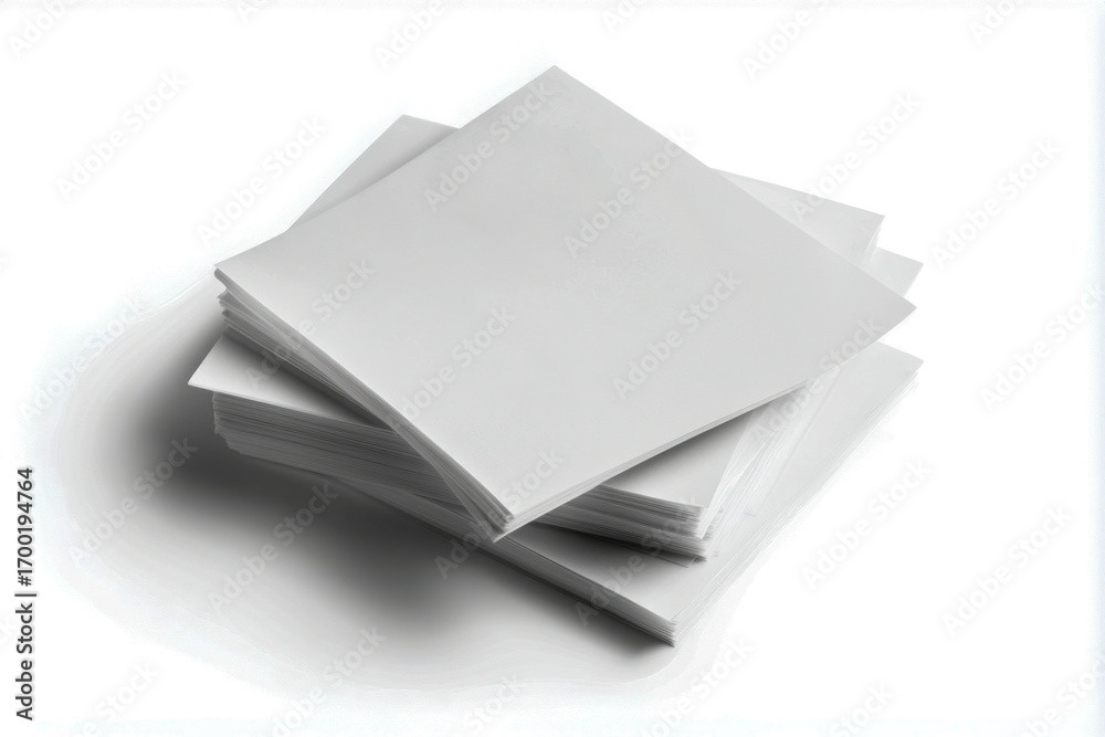 A neat stack of clean, blank white paper sheets piled on a bright, isolated studio background. Ideal for office, design, or art projects. A neat stack of clean, blank white paper sheets piled on a bright, isolated studio background. Ideal for office, design, or art projects.