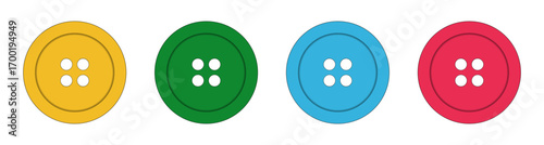Color buttons set isolated on a white background. Red, green, blue and yellow button in a flat style. Color icon, vector illustration, template.	