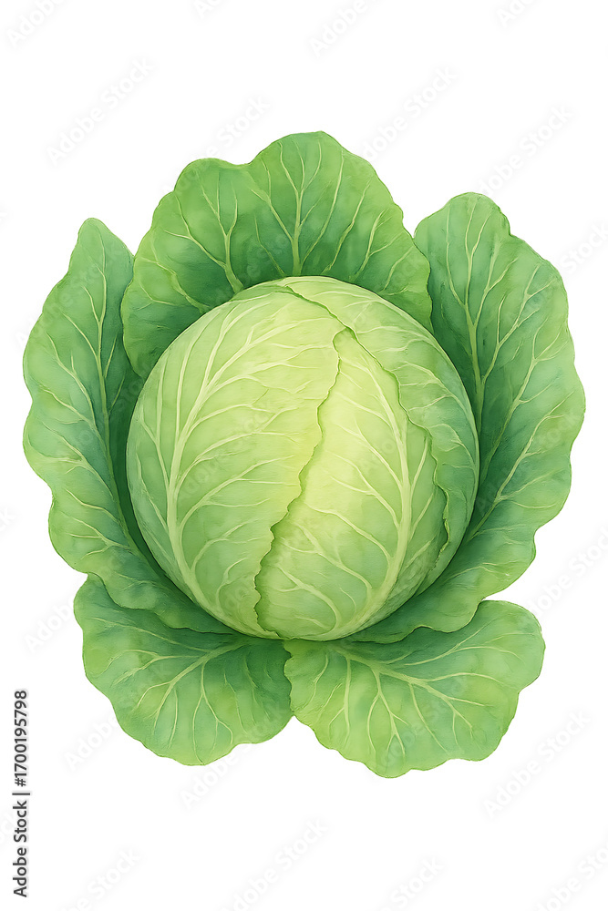 Fototapeta premium Fresh green cabbage with lush leaves growing in a garden setting under sunlight