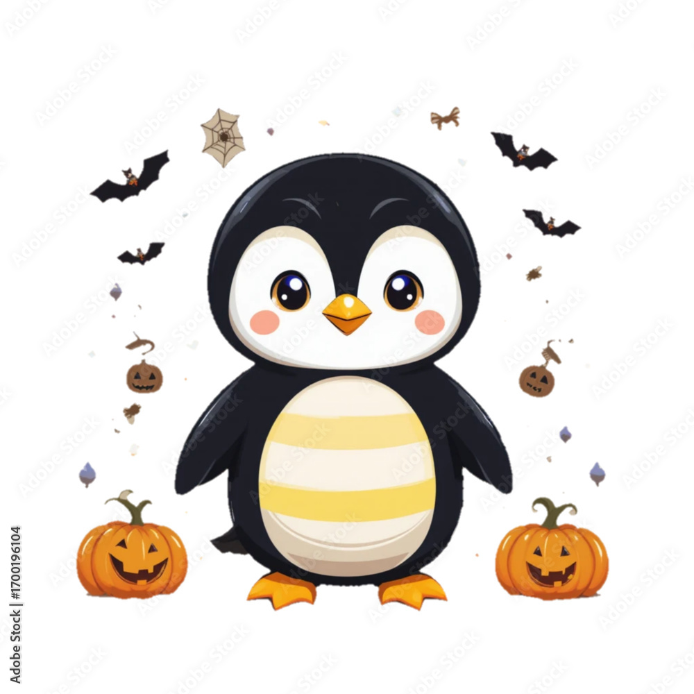 Fototapeta premium Halloween themed penguin illustration with plain background 