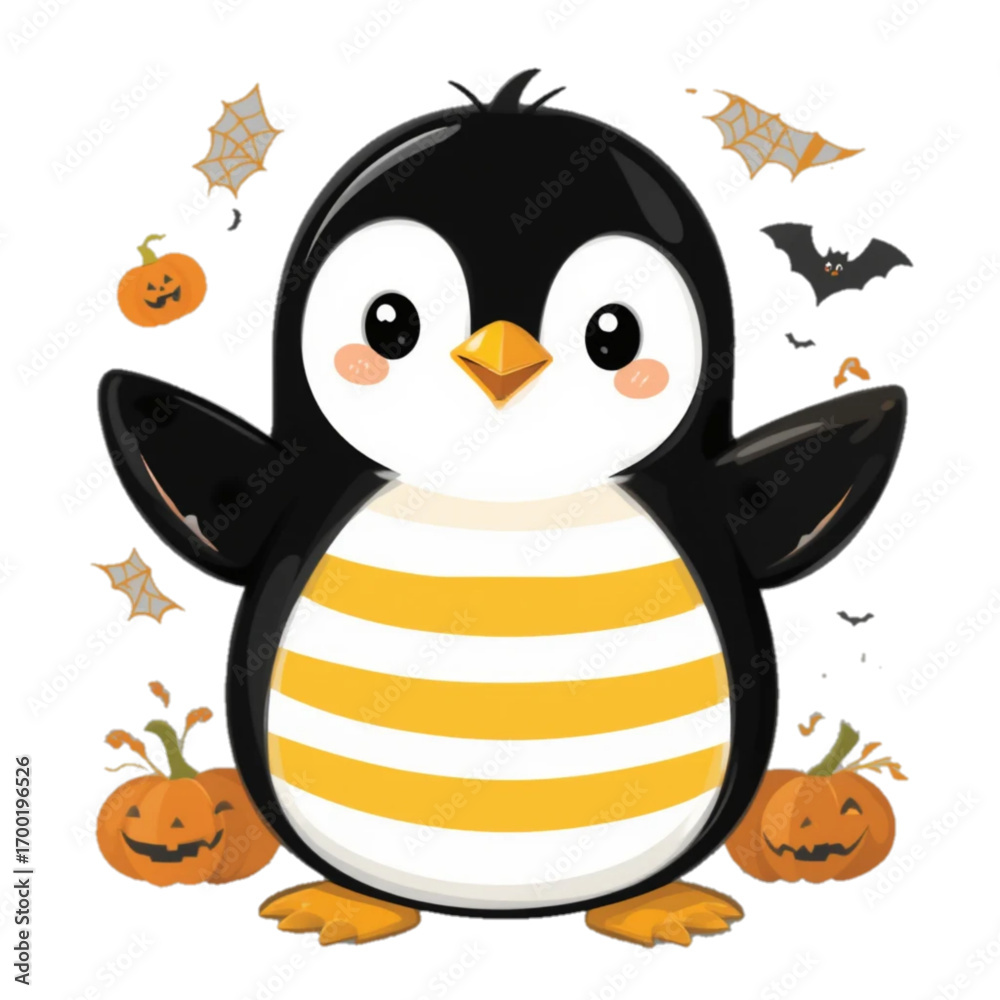 Naklejka premium Halloween themed penguin illustration with plain background 