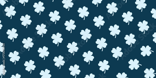 Navy Blue Floral Seamless Pattern Vector Illustration.  Seamless Vector Pattern of Four-Leaf Clovers on a Navy Background