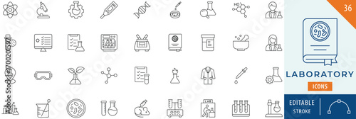 Laboratory icon collection set. Editable stroke.