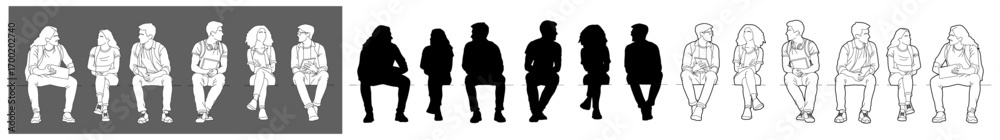 people sitting in rows and silhouettes in editable vector