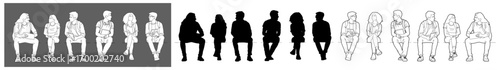people sitting in rows and silhouettes in editable vector