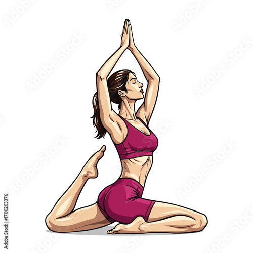 Serene Yoga Practice: A woman performs a graceful yoga pose, embodying tranquility and inner peace, perfect for wellness and self-care practices.