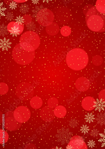 Decorative Christmas background with golden snowflakes and bokeh lights design 