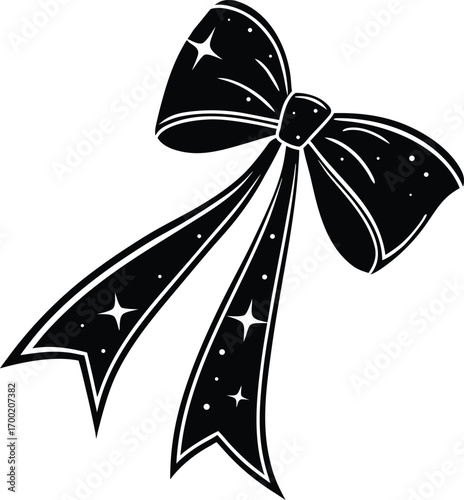 Stylized Ribbon Bow Silhouette Vector, Elegant Decorative Bow Outline Design, Minimalist Ribbon Knot Silhouette Illustration, Fashion Accessory Ribbon Bow Vector
