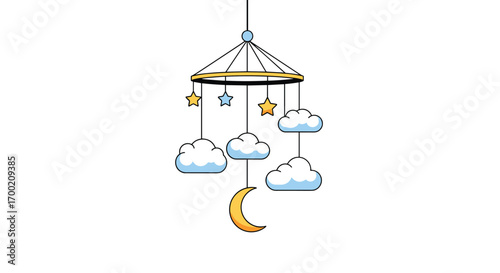 Whimsical celestial baby mobile with clouds moon and stars for nursery decoration and soothing ambiance gentle playtime accessories