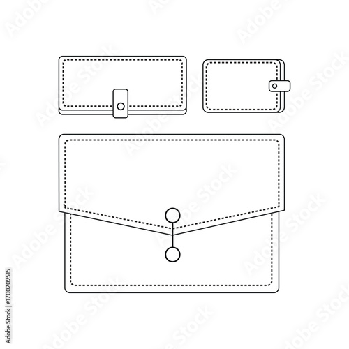  Leather Wallet and Briefcase Vector Set,Brown Minimal Design Icons.