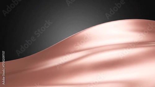 Rose Gold Silk Fabric Flowing with Shadowy Leaf Patterns on Dark Background
