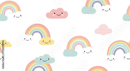 Charming collection of playful rainbows and happy clouds creating a whimsical design for childrens art and crafts projects