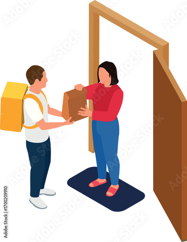 vector illustration of a delivery boy giving food parcel