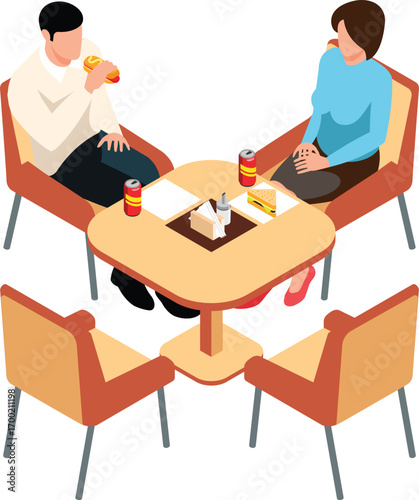 vector illustration of people in restaurant table