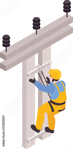 vector illustration of electrician climbing on power pillar